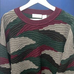 Norm Thompson Men's Burgundy, Green, and Gray Crewneck Sweater